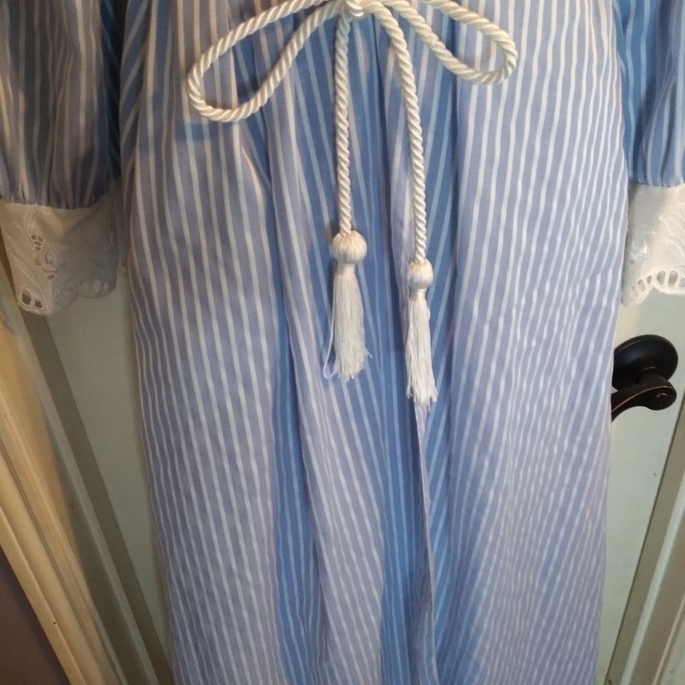Alice Maloof robe Blue White Stripes Rope belt Sz L - Picture 4 of 11